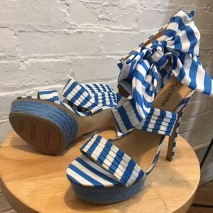 Blue and White Striped Heels